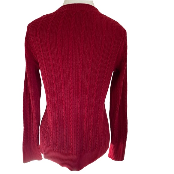 Eddie Bauer Womens Red Cable Knit Button Up Crew Neck Sweater. Sz-M - Picture 4 of 16